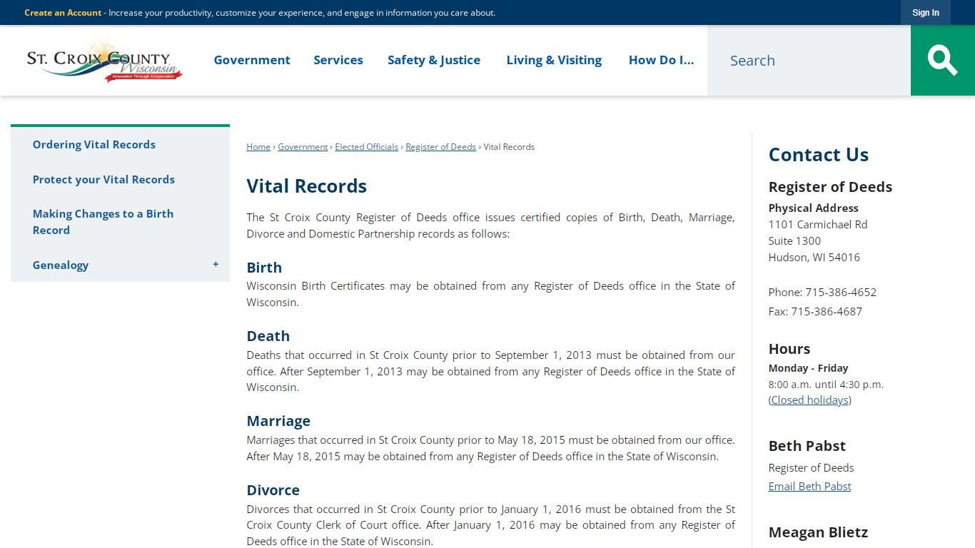 Vital Records | St. Croix County, WI