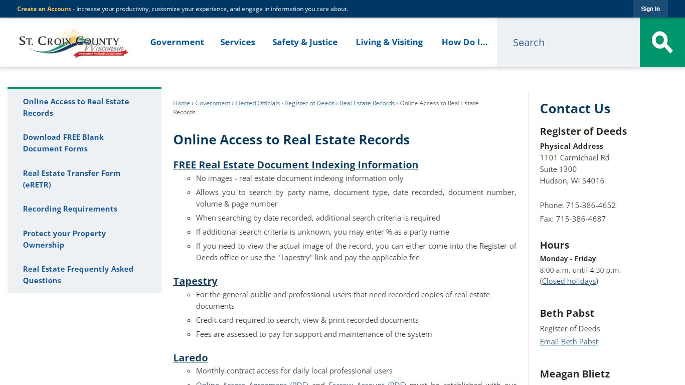 Online Access to Real Estate Records | St. Croix County, WI